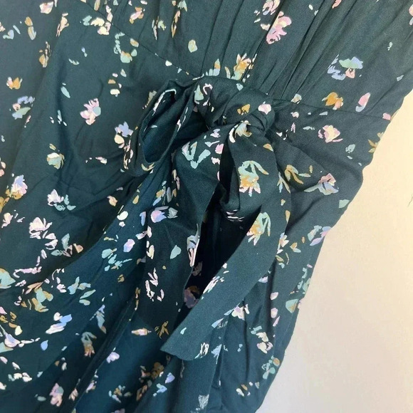 eShakti Size 2 Green Floral Short Sleeve Faux Wrap Dress - Picture 5 of 5